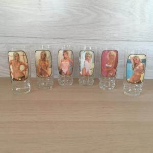 Набор стаканов ГДР   с наклейками с раздевающимися при намокании девушками, 6шт