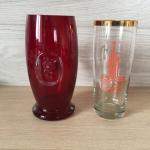 Бокал и стакан СССР 1979  из красного стекла с Олимпийским мишкой