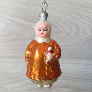 Ёлочная игрушка СССР   Подвеска, Девочка с куклой, стекло, 5 фото