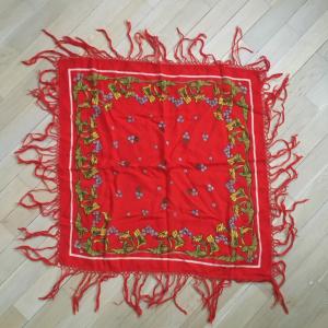 Головной платок СССР   Павлово-Посадский, шаль, красная, 66 на 66 см, бахрома
