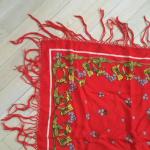 Головной платок СССР   Павлово-Посадский, шаль, красная, 66 на 66 см, бахрома