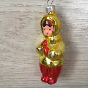 Ёлочная игрушка СССР   Подвеска, Девочка с куклой, стекло