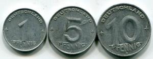 1-5-10 пфенингов 1952  Восточная Германия (ГДР) (1948-1990)