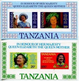 Блок иностранных марок 1985  85-летие королевы Елизаветы. Танзания