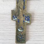Крест, распятие   напрестольный старообрядческий, 2 эмали, 19 век, бронза
