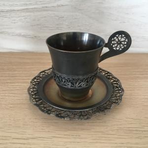 Кофейная пара СССР  Юммет чайная, мельхиор, скань, серебрение, 5ЮММЕТ