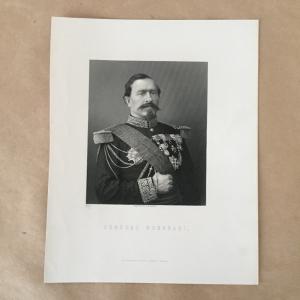 Европейская гравюра 19 века 1870  Военачальник Шарль Дени Бурбаки, General Bourbaki