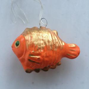 Ёлочная игрушка СССР   Подвеска, золотая рыбка, стекло, 3 фото