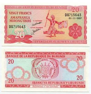 Банкнота иностранная 2007  Бурунди, 20 франков