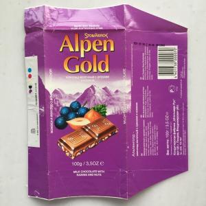Обертка от шоколада из 90-ых   Alpen Gold, молочный, изюм и орехи, 100 гр.