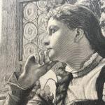 Дореволюционная иллюстрация   Молодая девушка смотрит в окно