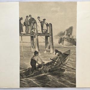 Дореволюционная иллюстрация   В ожидании парохода на пристане