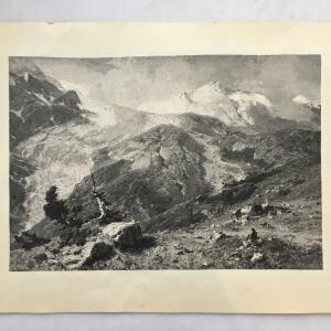 Дореволюционная иллюстрация   Пастух и овцы на фоне Альп, Отто фон Камек