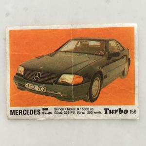 Вкладыш от жевательной резинки   Turbo black, номер 159,опечатка, Mercedes 500 вместо 300