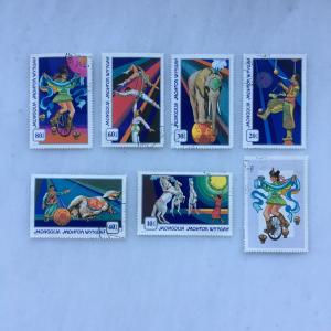 Набор иностранных марок 1974  Монголия, Цирк, 7 марок, цена за комплект