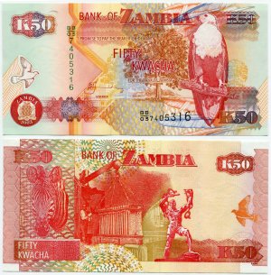 Банкнота иностранная 2003  Замбия, 50 квача