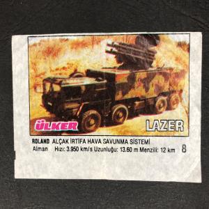 Вкладыш от жевательной резинки  Ulker из 90-ых, номер 8 Lazer, Ulker, Военная техника, Big
