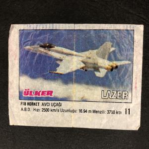 Вкладыш от жевательной резинки  Ulker из 90-ых, номер 11 Lazer, Ulker, Военная техника, Big
