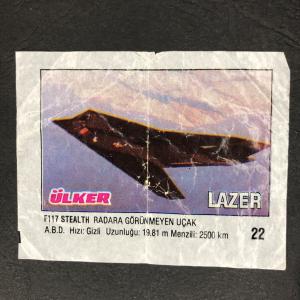 Вкладыш от жевательной резинки  Ulker из 90-ых, номер 22 Lazer, Ulker, Военная техника, Big