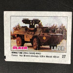 Вкладыш от жевательной резинки  Ulker из 90-ых, номер 27 Lazer, Ulker, Военная техника, Big