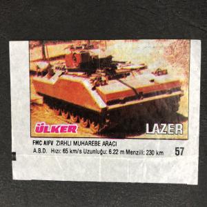 Вкладыш от жевательной резинки  Ulker из 90-ых, номер 57 Lazer, Ulker, Военная техника, Big