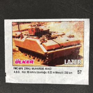 Вкладыш от жевательной резинки  Ulker из 90-ых, номер 57 Lazer, Ulker, Военная техника, Big