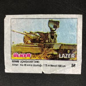 Вкладыш от жевательной резинки  Ulker из 90-ых, номер 58 Lazer, Ulker, Военная техника, Big