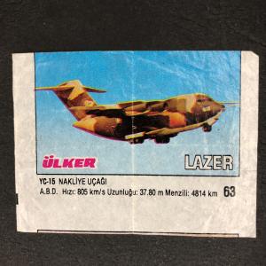 Вкладыш от жевательной резинки  Ulker из 90-ых, номер 63 Lazer, Ulker, Военная техника, Big