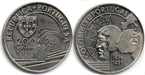 200 эскудо 1991  Христофор Колумб в Португалии