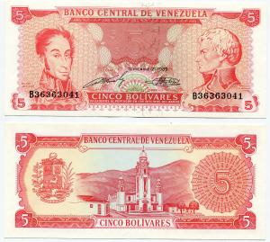 Банкнота иностранная 1989  Венесуэла, 5 боливара