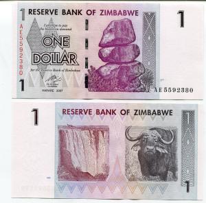 Банкнота иностранная 2007  Зимбабве, 1 доллар