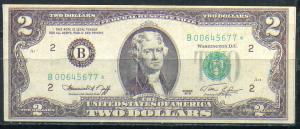 Вкладыш от жевательной резинки   Деньги, 2 доллара, США