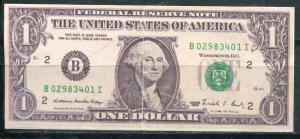 Вкладыш от жевательной резинки   Деньги, 1 доллар, США