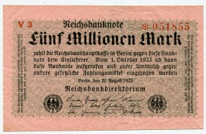 Банкнота иностранная 1923  Германия, 5 млн. марок