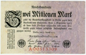 Банкнота иностранная 1923  Германия, 2 млн. марок