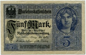 Банкнота иностранная 1917  Германия, 5 марок