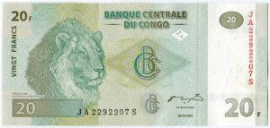 Банкнота иностранная 2003  Конго, 20 франков