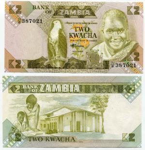 Банкнота иностранная 1980  Замбия, 2 квача