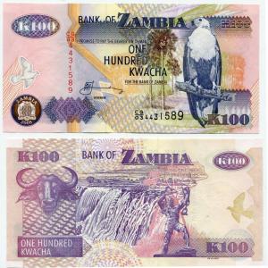 Банкнота иностранная 2008  Замбия, 100 квача
