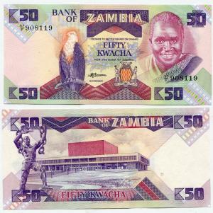 Банкнота иностранная 1980  Замбия, 50 квача